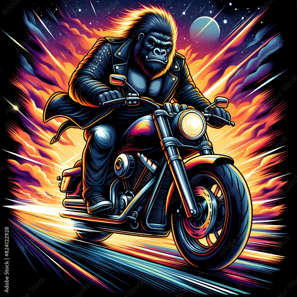 Fierce Gorilla Riding a Powerful Motorcycle Fierce Gorilla Riding a Powerful Motorcycle