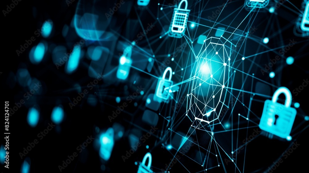 Fototapeta premium illustration padlock of digital security network