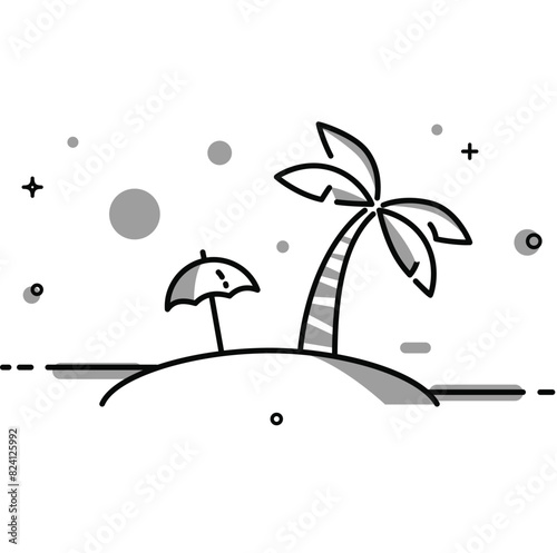 Beach umbrella and palm tree icon vector, simple flat trendy style illustration for summer isolated in a white background