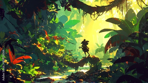 landscape jungle of african  anime style