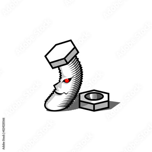 nut and bolt character vector logo design