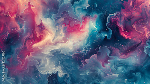 abstract background made of blue, pink, white and black inky smoky clouds, waves and swirls, wide 16:9 photo