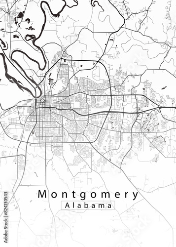 Wallpaper Mural Minimalist white map of Montgomery, Alabama – A modern map print highlighting infrastructure of the city, useful for tourism purposes
 Torontodigital.ca