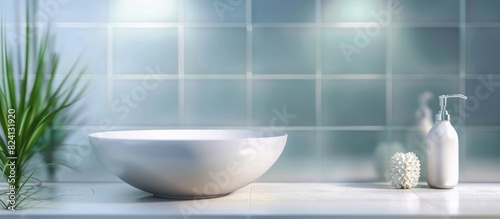 Blur Bathroom Interior of Background  product display template.