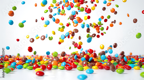 Colorful Candies: The image is dominated by a plethora of small, round candies in various bright colors, including red, green, blue, yellow, and orange photo