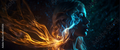 Abstract fiery woman with obscured face photo