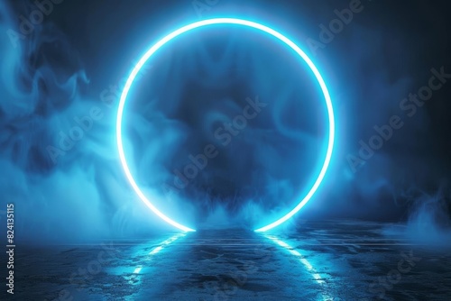 futuristic blue light portal with neon glow energy ring abstract 3d illustration