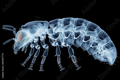 X-ray view of a detailed isopod showcasing the intricate exoskeleton and delicate appendages on a black background photo