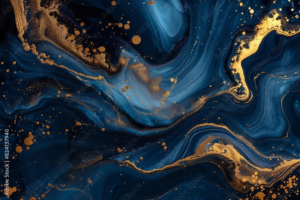 Abstract paint background by deep blue and gold color with liquid fluid texture in luxury concept Abstract paint background by deep blue and gold color with liquid fluid texture in luxury concept