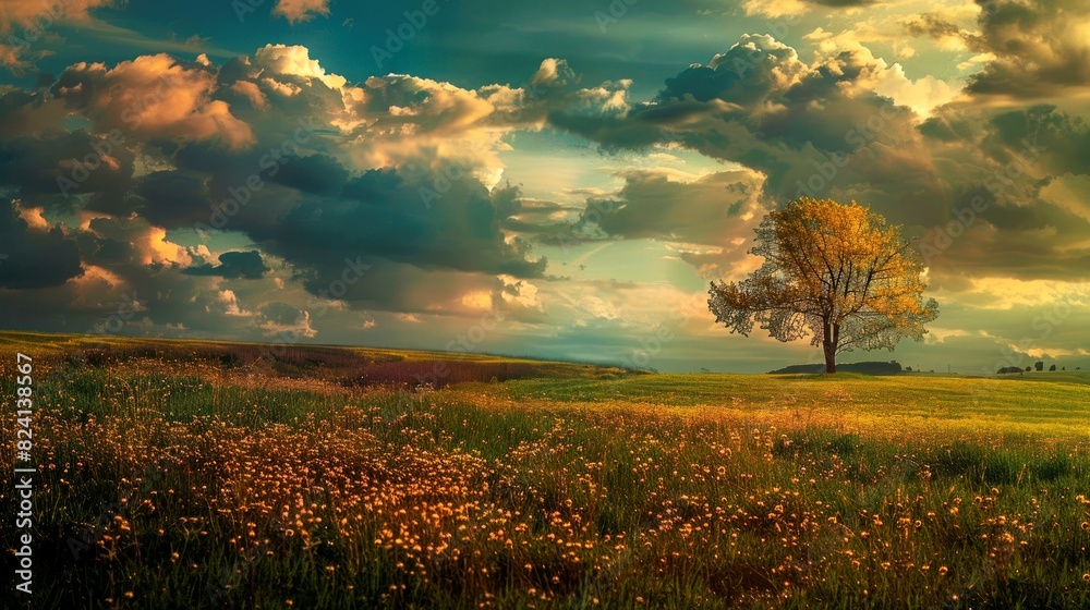 Obraz premium landscape of spring winter summer and autumn