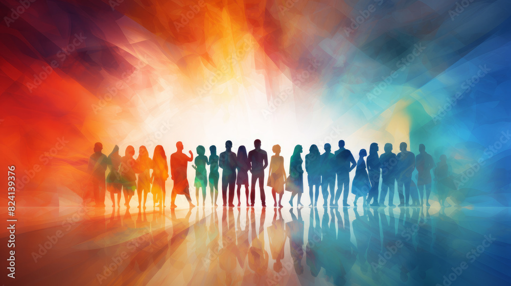 Colorful fantasy crowd of multicultural people