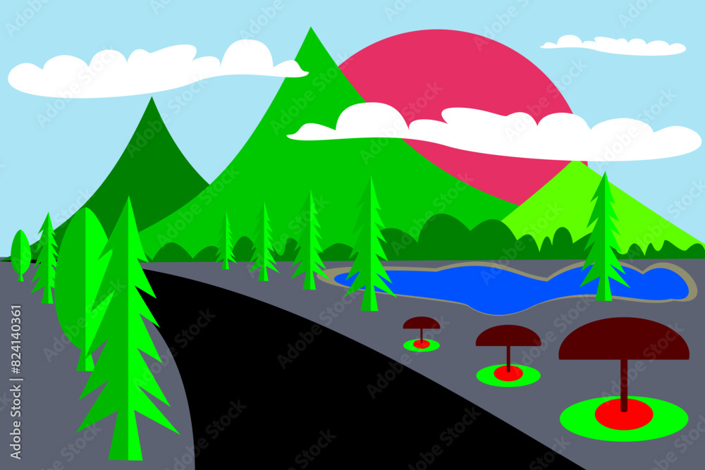 Obraz premium green mountain views with sunrise without harsh rays