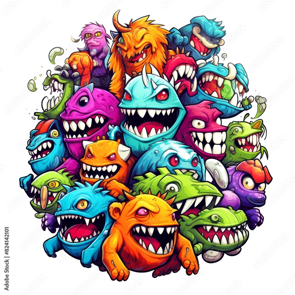 art 80s of monster isolate white background art 80s of monster isolate white background