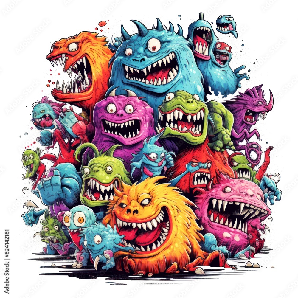 Fototapeta premium art 80s of monster isolate white background