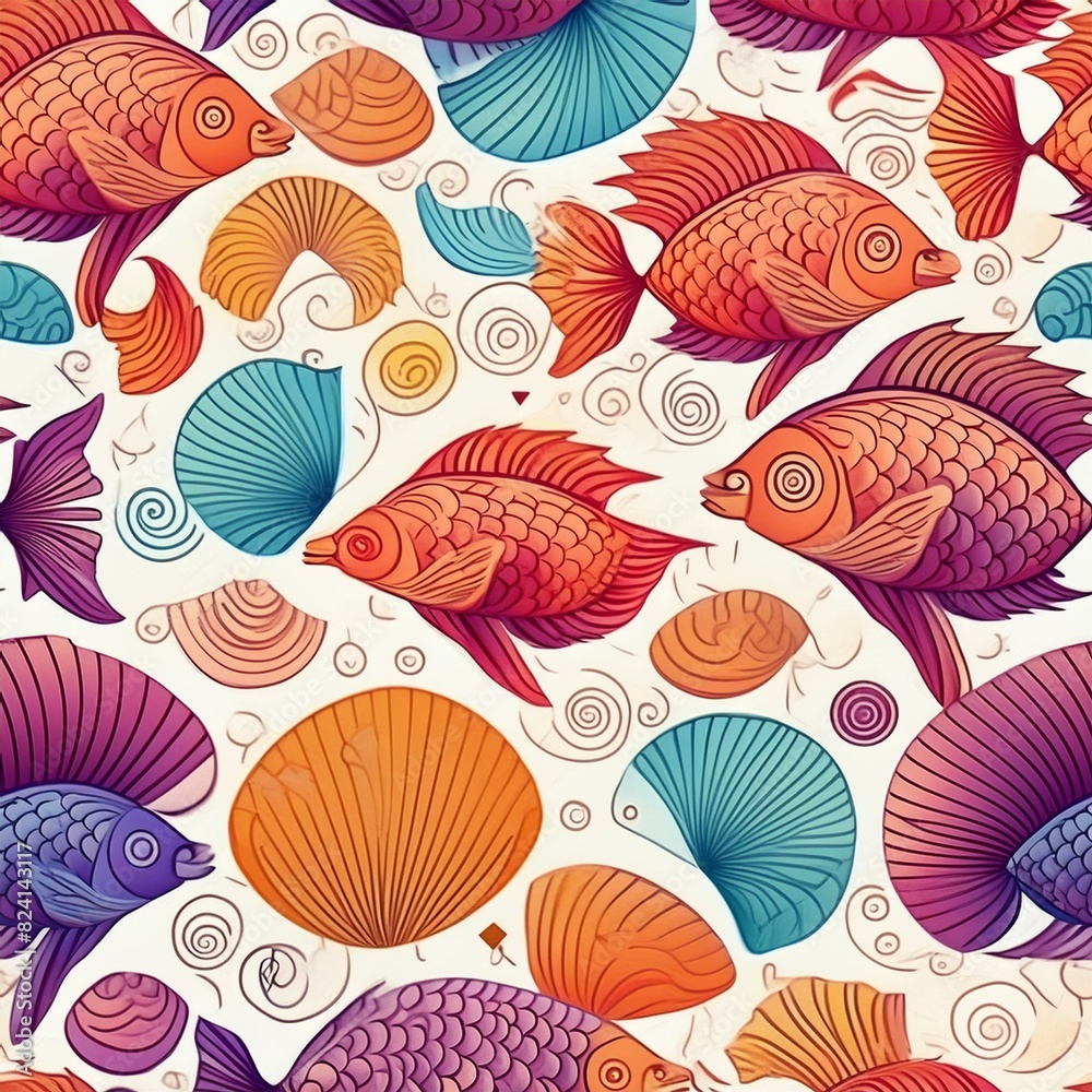 seamless pattern with fishes and waves seamless pattern with fishes and waves