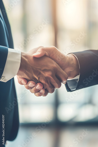 Professional Handshake Between Business Executives Symbolizing Successful Negotiation and Partnership in Modern Office Setting