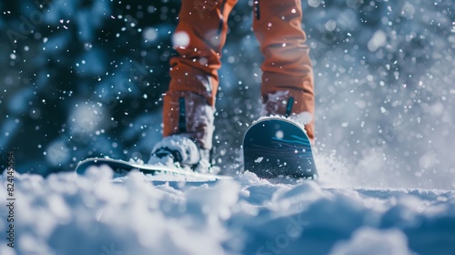 person standing on a snowboard in the snow. generative ai