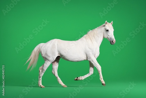 White Horse in a Green Screen Background for Easy Editing and Compositing