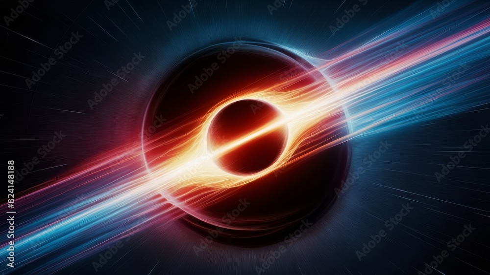 a breathtaking scene of a comet being drawn into a black hole, with vivid, colorful trails highlighting the process. a breathtaking scene of a comet being drawn into a black hole, with vivid, colorful trails highlighting the process.