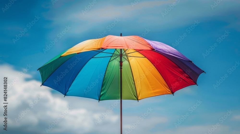 Protect Yourself From The Sun'S Harmful Rays With This Rainbow Umbrella.