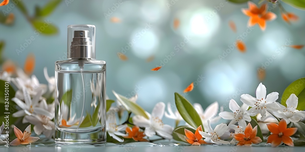 Refreshing Jasmine Floral Perfume in a Glass Spray Bottle. Concept Perfume, Jasmine, Floral, Glass Spray Bottle, Refreshing Refreshing Jasmine Floral Perfume in a Glass Spray Bottle. Concept Perfume, Jasmine, Floral, Glass Spray Bottle, Refreshing