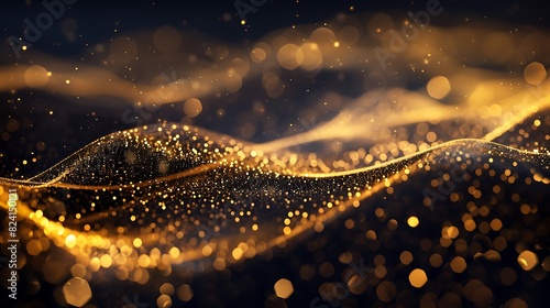A wavy abstract composition of gold and black, with a dark background and a sense of depth created by the use of bokeh photo