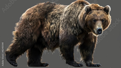 Ferocious brown grizzly bear on a transparent background (PNG) realistic photo
