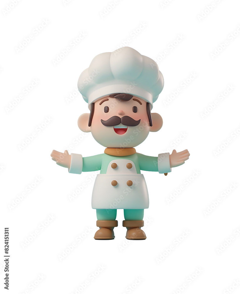 3D Render Illustration: Chibi Cartoon of a Cute Happy Chef with Chef Hat, Isolated on Transparent Background, PNG 3D Render Illustration: Chibi Cartoon of a Cute Happy Chef with Chef Hat, Isolated on Transparent Background, PNG