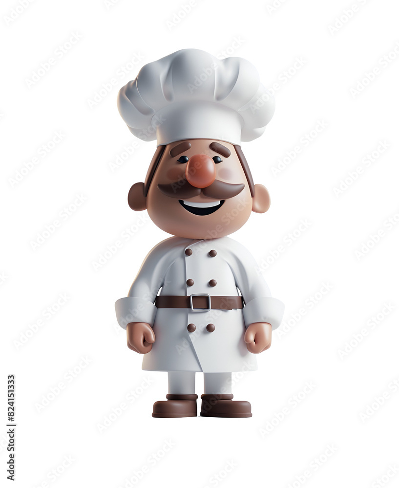 Chibi Cartoon of Cute Happy Chef with Chef Hat in 3D Render Illustration, Isolated on Transparent Background, PNG Chibi Cartoon of Cute Happy Chef with Chef Hat in 3D Render Illustration, Isolated on Transparent Background, PNG