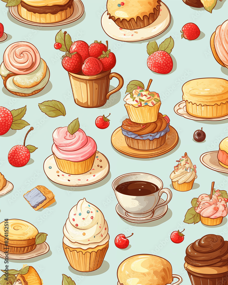 set of cakes and sweets on white background set of cakes and sweets on white background