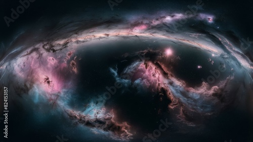 Design a panoramic view of the Milky Way with various nebulae and star clusters.