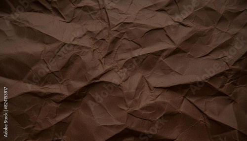 Crinkled dark brown paper texture background photo