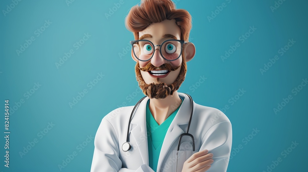 Smiling physician portrait flat design front view primary care theme 3D render Splitcomplementary color scheme Smiling physician portrait flat design front view primary care theme 3D render Splitcomplementary color scheme