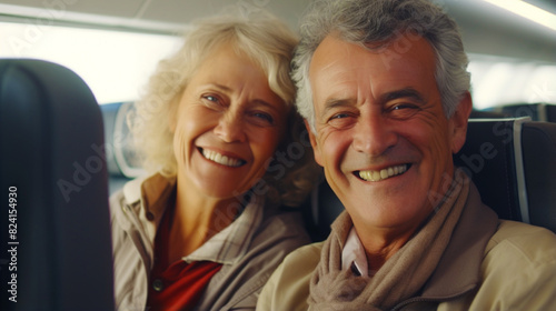 Elderly couple travelling while enjoying aeroplanes