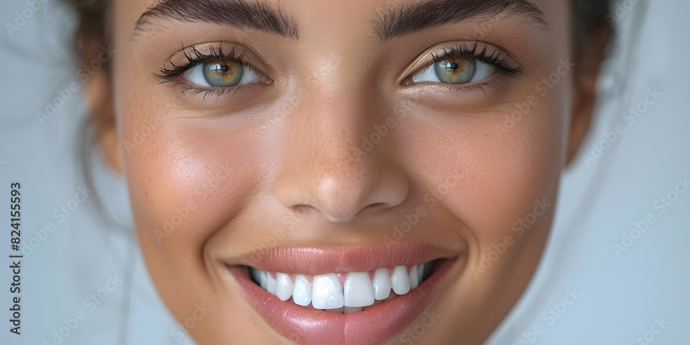 Beautiful young woman female smiling showing perfect white teeth. Dental stomatology whitening and treatment advertisement concept. Beautiful young woman female smiling showing perfect white teeth. Dental stomatology whitening and treatment advertisement concept.