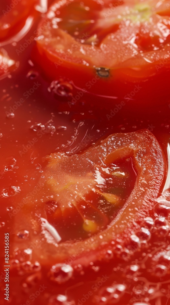 A detailed close-up shot of tomato juice. Perfect for advertising or illustrating thirst-quenching beverages. A detailed close-up shot of tomato juice. Perfect for advertising or illustrating thirst-quenching beverages.