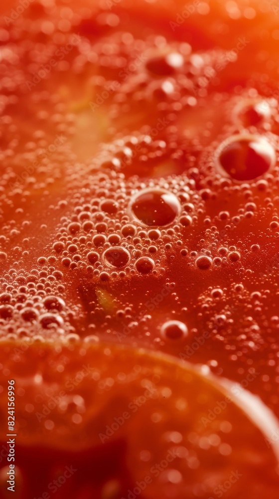 A detailed close-up shot of tomato juice. Perfect for advertising or illustrating thirst-quenching beverages.