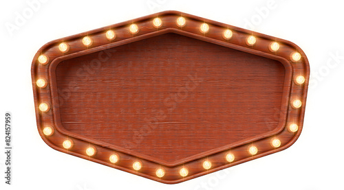 Fototapeta Naklejka Na Ścianę i Meble -  Vintage wooden frame with lights in 3d realistic render with transparent background