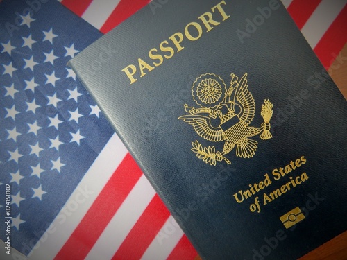 American passport and American flag
