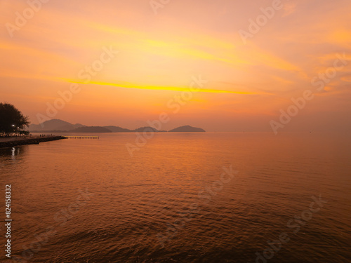 Sunset or sunrise light over sea,Amazing landscape colorful sky background