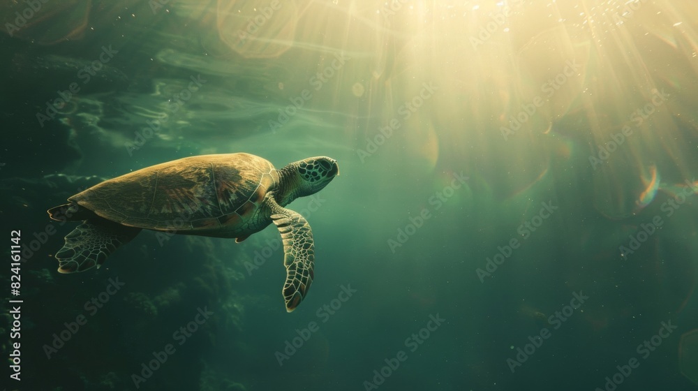 Obraz premium Turtle swimming in the ocean with copy space. World turtle day