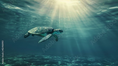Turtle swimming in the ocean with copy space. World turtle day © Mentari