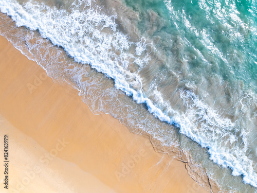 Beautiful beach sea in summer season Travel and nature environment concept Sea beach background Top view image from drone