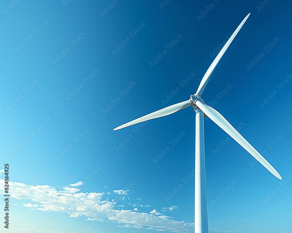 A wind turbine against a clear blue sky, symbolizing renewable energy, clean power, and sustainability on a bright, sunny day. A wind turbine against a clear blue sky, symbolizing renewable energy, clean power, and sustainability on a bright, sunny day.