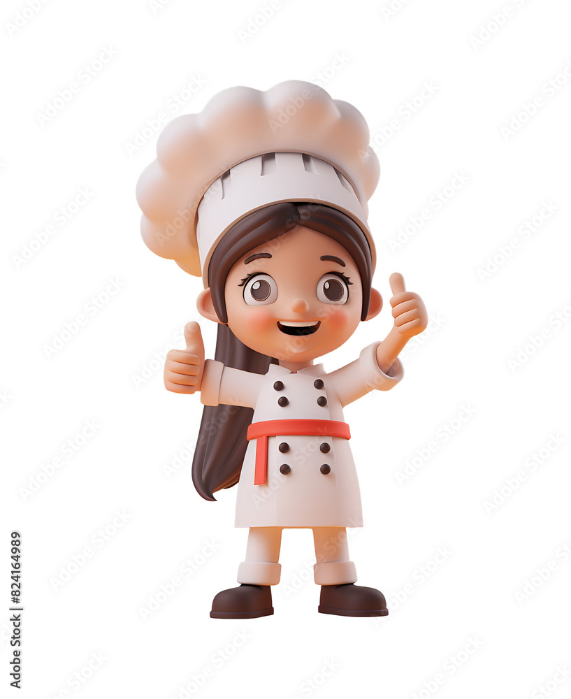 3D Render Illustration of Cute Happy Woman Chef Giving Thumbs Up in Chibi Cartoon Style, Isolated on Transparent Background, PNG 3D Render Illustration of Cute Happy Woman Chef Giving Thumbs Up in Chibi Cartoon Style, Isolated on Transparent Background, PNG