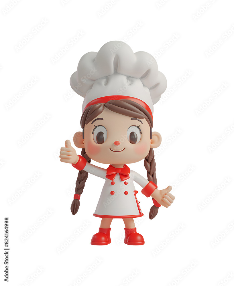 Chibi Cartoon of a Cute Happy Woman Chef Giving Thumbs Up: A 3D Render Illustration, Isolated on Transparent Background, PNG Chibi Cartoon of a Cute Happy Woman Chef Giving Thumbs Up: A 3D Render Illustration, Isolated on Transparent Background, PNG