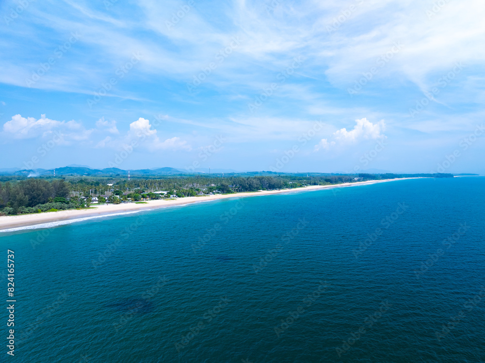 Beautiful beach sea in summer season,Travel and nature environment concept,Sea beach background Top view image from drone