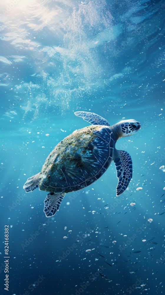 Obraz premium Turtle swimming in the ocean with copy space. World turtle day