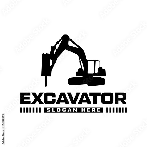 Excavator logo vector for construction company. Vehicle equipment template vector illustration