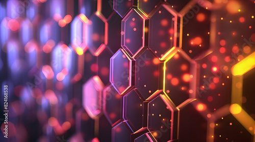 Abstract background hexagon pattern with glowing lights - Generative Ai © Fanii